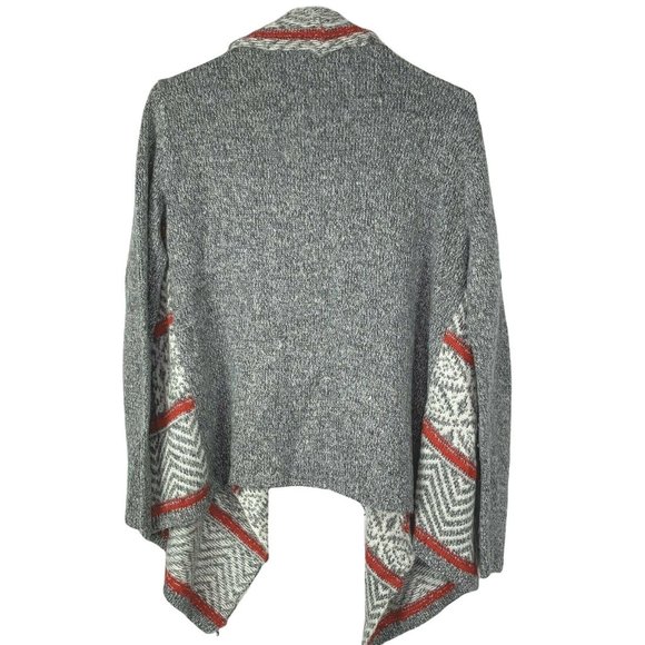 American Eagle Sweater Wrap size S Draped Waterfall Nordic Gray Red Shawl Collar - Picture 4 of 5